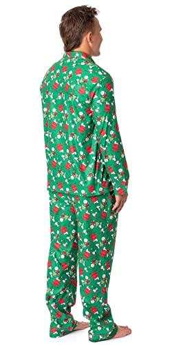 Peanuts Conjunto de pijama masculino de Natal Snoopy Charlie Brown com botões, Verde, XXG
