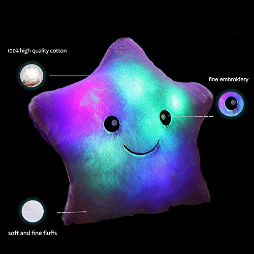 Elfishgo Creative Twinkle Glowing Stars Shape Plush Throw Pillow, Led Night Light Pillow Cushions Stuffed Toys Gifts For Kids, Christmas (Purple) #TOP1