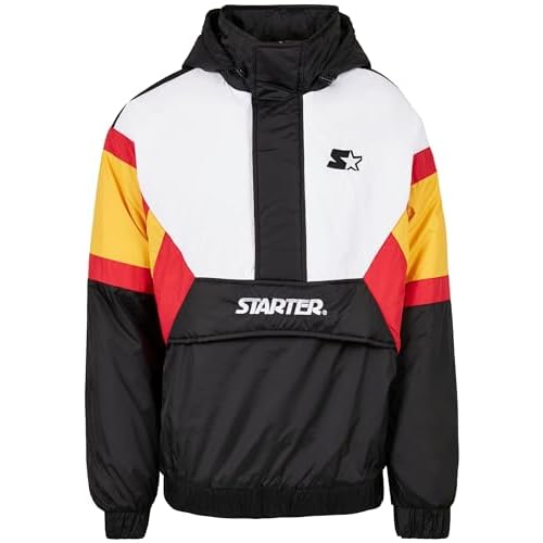 STARTER BLACK LABEL Herren Color Block Half Zip Retro Jacket Windjacke, Black/wht/Starter red/golden, XXL