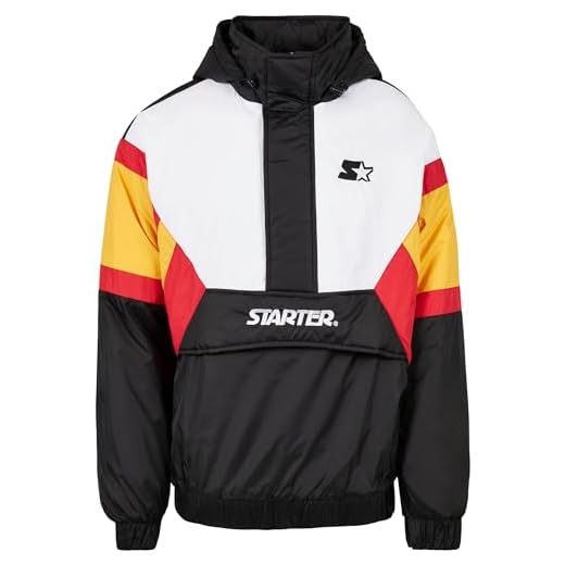STARTER BLACK LABEL Herren Color Block Half Zip Retro Jacket Windjacke, Black/wht/Starter red/golden, XXL
