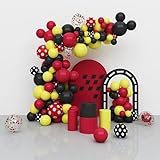 Mouse Balloons Garland Arch Kit, 100pcs Red Black Yellow Confetti Balloons for Cartoon Mouse Theme Birthday Party Supplies Decorations