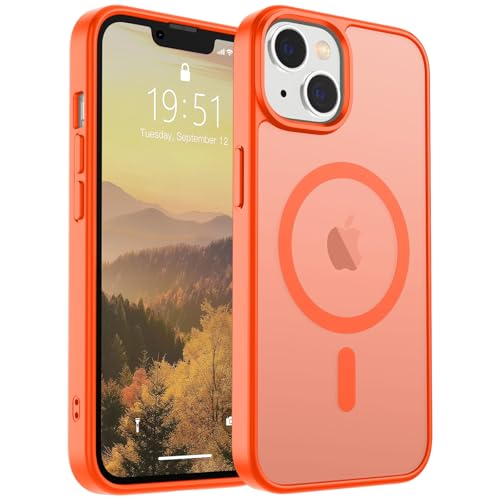 Image of SUPFINE Magnetic for iPhone 14 Case & iPhone 13 Case (Compatible with MagSafe)(Military Grade Drop Protection) Slim Translucent Matte Shockproof with Anti-Fingerprint Phone Case,Orange