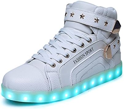 Men's Women's Led Shoes HIigh Top 11 Colors USB Charging Flashing Sneakers for Birthady Party Club White