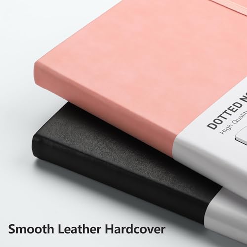 Image of RETTACY Dotted Journal Notebook, 192 Pages, A5 Medium Size (5.7'' x 8.3'') | Leather Hardcover, 100 GSM Thick Paper, for Journaling, Planning, Tracking (Pink)