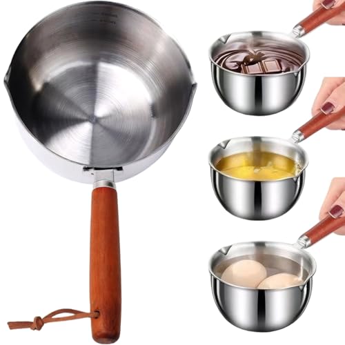 Cacerola pequeña de acero inoxidable de 500ml con mango de madera 8