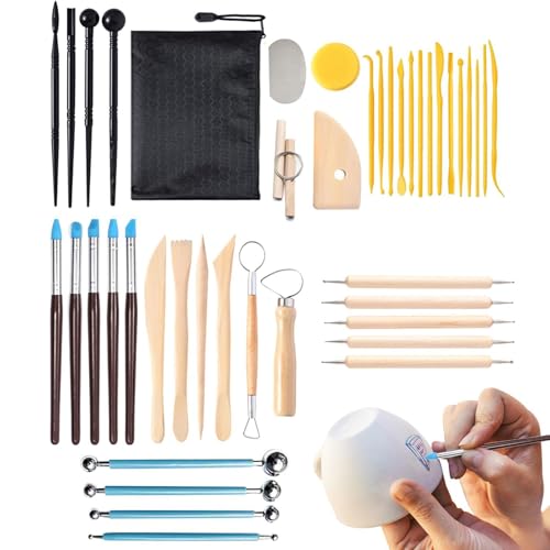 Herramientas de escultura de arcilla, kit de herramientas de cerámica,Kit de cerámica para adultos de fabricación de cerámica con bolsa de almacenamiento | Suministros de suministros de dispositivo de