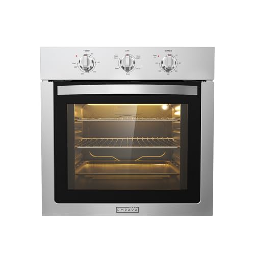Empava 24 Inch Electric Single Wall Oven 2.5 Cubic Feet Large Capacity Built-In Stainless Steel Baking System with 4 Cooking Modes and Pizza Function for Small Kitchens and Families