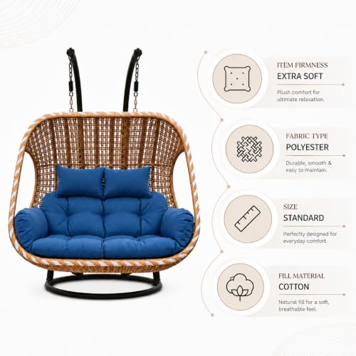 Image of Hanging Swing Chair Pad | Blue Seating Pad for Double Seater Jhula | Woven Rattan Style Swing Seat Accessory | Indoor Outdoor Balcony Patio Garden Porch Decor | Replacement Pad | Blue | 1 Pc