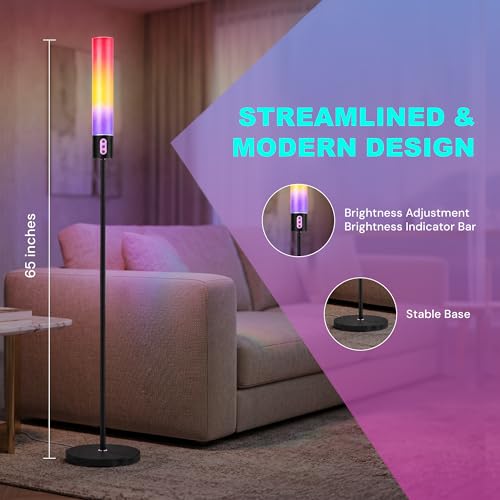 MILENTII RGB+CCT Smart Floor Lamp, 1000LM LED Modern Standing Lamp with App & Voice Control, Music Sync, Dimmable 2200K-6500K, 16 Million Colors, Alexa Compatible, 65" Tall Living Room Lamp by MILENTII - Used condition - Image 4