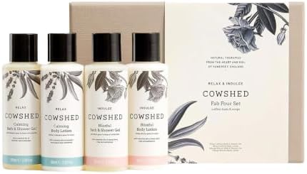 Cowshed FAB Four Set - 4 x 100 ml - Luxury Gift Sets for Women - Calming Bath & Shower Gel - Calming Body Lotion - Blissful Bath & Shower Gel - Blissful Body Lotion - Travel-Friendly Set