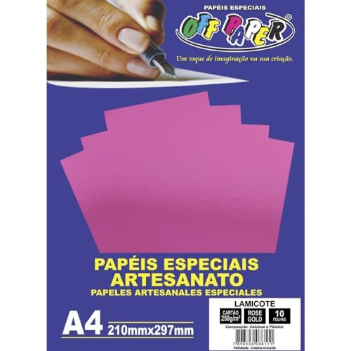 Papel Lamicote Rose Gold A4 250G, OFF PAPER, Pacote com 10 folhas