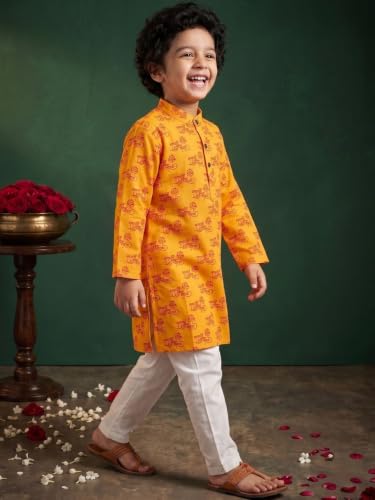 Image of AJ DEZINES Boys Cotton Full Sleeve Letter Printed Kurta Pajama Set for Kids - Ethnic wear | Special Occasion & Traditional Outfit |Boys Kurta Set - Regular Fit