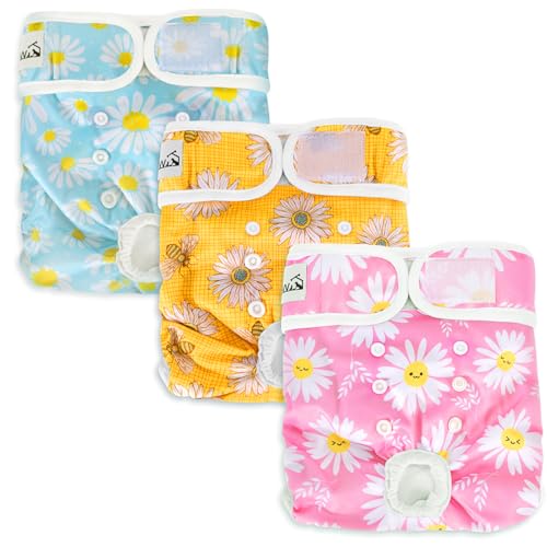 Eyein Reusable Dog Nappies Female - 3 Pack Period Heat Pants Adjustable, Leak Proof Pet Incontinence Nappy Super Absorbent, Doggie Knickers Diaper for Season, Medium