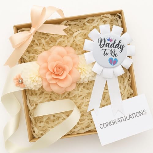 Image of Wanna Party Maternity Sash Floral Waistband and Corsage Set - Floral Belly Band with Dad to Be Pin for Baby Shower Party Decorations and Pregnancy Photoshoot Gift