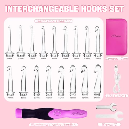 Knitiss 17 Sizes Lighted Crochet Hooks Set 2.5 mm to 14.0 mm, Rechargeable Light Up Crochet Hooks with Case - Image 2
