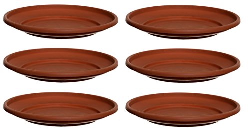 Image of 6 x 27cm Plant Pot Saucers Medium Venetian Terracotta Colour Plastic Water Dish