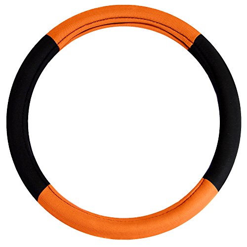 Image of FH Group Universal Fit Modernistic and Seat Belt Pads Combo Set Steering Wheel Cover Fits Most Cars, SUVs Orange