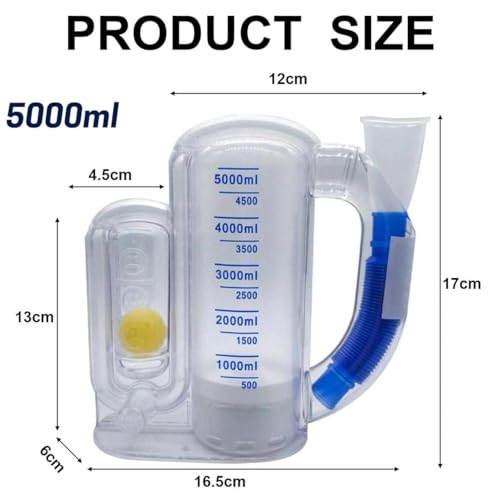5000ml Incentive Spirometer Lungentrainer, Tiefatmungstrainer mit Durchflussanzeige, Atemtrainer Lungentrainer, für Atemübungen, postoperative Erholung