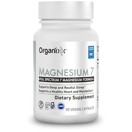 Organixx Magnesium Supplement, Natural Magnesium Capsules for Sleep Support, Muscle Recovery, with Vitamin B6 and Manganese Citrate and Glycinate, High Absorption, Vegan, Non GMO (30 Count)