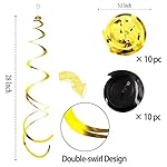 30Pc Gold and Black Party Party Swirl Decorations Foil Swirl Hanging Decoration Plastic Streamer for Ceiling 22 in - Image 2
