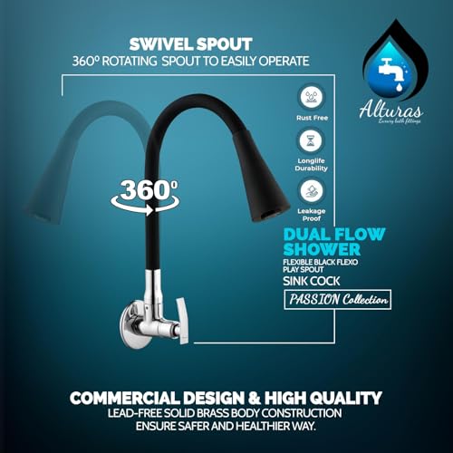 Image of ALTURAS Dual Flow Black Kitchen Sink Cock with 360 Degree Swivel Spout | Kitchen Sink Tap | Kitchen Faucet | Tap for Kitchen (Passion)