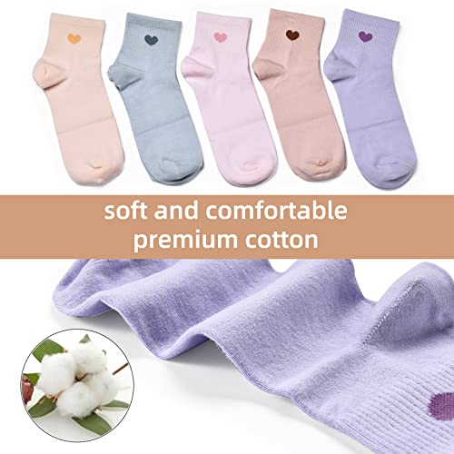 Corlap Women's Cute Cotton Crew Athletic Running Socks - Ankle High, Novelty Fun Heart Design 5-Pairs (Gift Box)2