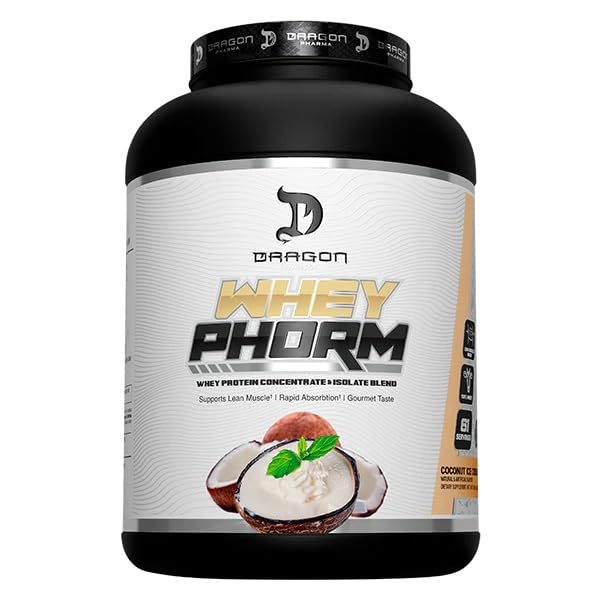 DRAGON PHARMA Whey Protein Blend, Fast Absorption, Gluten Free, 100% Whey Protein, WheyPhorm, Maximize Recovery, Great Tasting, 25 Grams of Protein (65 Servings, Coconut Ice Cream)