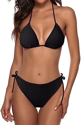 Zonsaoja Women String Bikini Set Halter Side Tie Two Piece Swimsuit Triangle Bathing Suits