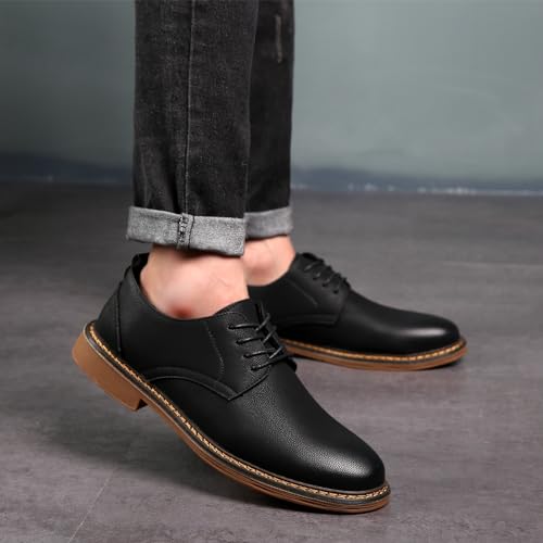 Men's Leather Lace-up Classic Oxfords Fashion Low-Top British Non-Slip Business Formal Shoes Vintage Round Toe Block Heels Comfort Dress Oxford Shoes4