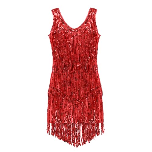 Robe latine salsa tango samba rumba cha cha rouge avec franges - 4