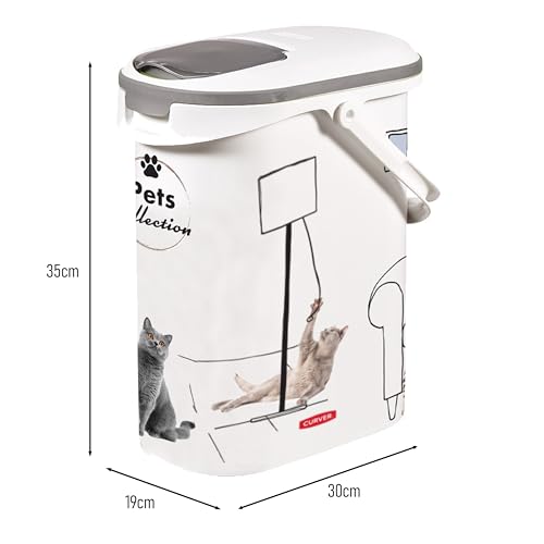 Curver Futterbehälter für Katzen – 10 l/4 kg – Pets Collection – luftdichte Aufbewahrung geruchshemmend für Katzenfutter – 19 x 30 x 35 cm, Weiß