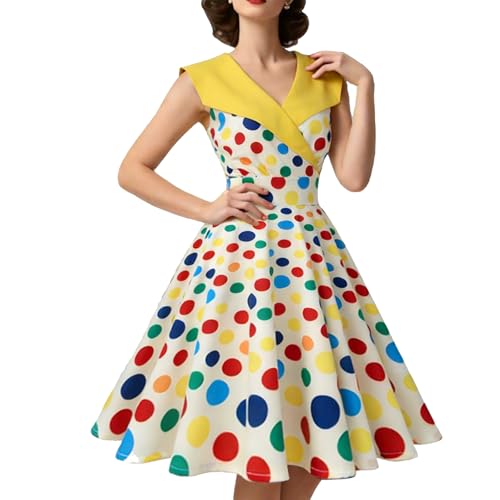 HIGAKI Womens 1950s Dress Tea Party V-Neck Sleeveless Dress(DR0065YD 3XL)