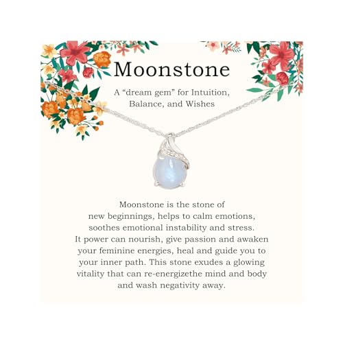AnalysisyLove Sterling Silver Moonstone Necklace, New Beginnings, Inspirational Gifts for