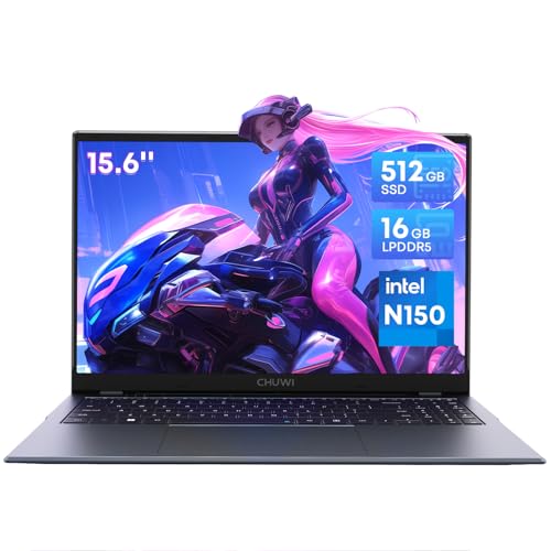 CHUWI GemiBook Plus Laptop de 15.6 pulgadas, 16 GB LPDDR5 512 GB SSD, Intel N150 (hasta 3.6 GHz, TDP 15 W), computadora portátil Windows 11, SSD de 2 TB de gasto, IPS FHD 2K, HDMI, WiFi 6, BT5.2, USB