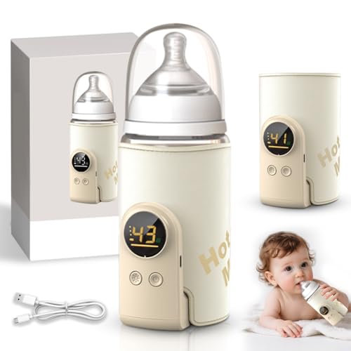Calentador de biberones para bebé, portátil, con pantalla LED, 6 niveles de temperatura de 38 a 50 °C, carga USB, calentamiento rápido y 48 horas para mantener caliente la leche materna, hogar y