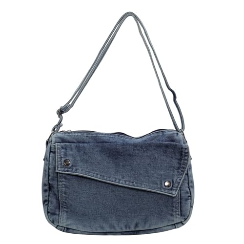 Japanese Washed Jeans Crossbody Purse Large Capacity Shoulder Bag Casual Satchel for Men and Women