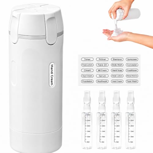 4 in 1 Travel Bottle Dispenser Travel Bottles for Toiletries Refillable Travel Shampoo Bottles & Containers with Scale & Labels Leak-Proof Portable Dispenser for Conditioner Lotion Cream 4×30ml