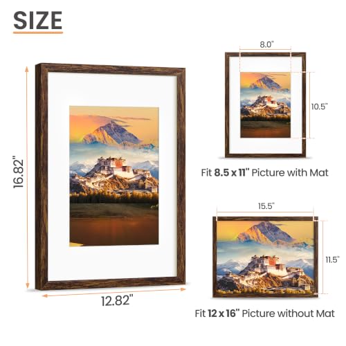 Image of upsimples 12x16 Picture Frame Solid Wooden, Nursery Decor, 1Pack Walnut | 100% Solid Wood, Fit 8.5x11 with Mat and 12 x 16 Poster, Farmhouse Wall Decor or Tabletop Display, Safe For Nursery Kids Room