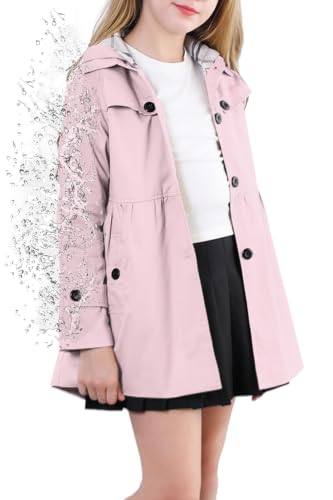 Image of Cromoncent Girl's Rain Jackets Waterproof Hoodie Trench Coat Cute Dress Coat Outerwear, 3-12 Years
