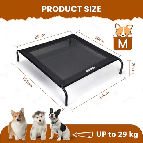 Nobleza Hundeliege Outdoor, Erhöhtes Hundebett Mittelgroße Hunde, für Draußen Camping, Kühlendes Erhöhtes Hund Haustierbett, Haustierliege Waschbar und Robuster, Schwarz, M, 105x80x20CM