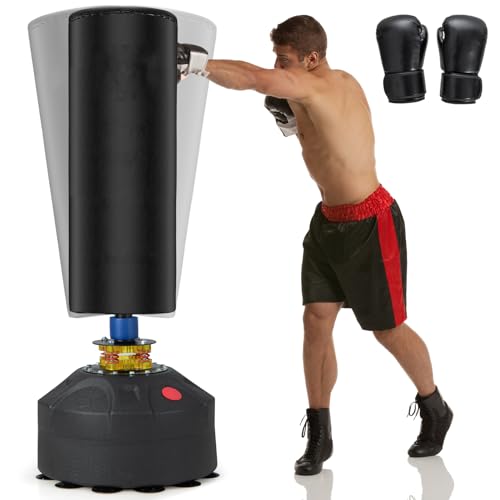 COSTWAY Saco de Boxeo de Pie para Adultos, Saco Boxeo con Relleno, Base de Ventosa, Amortiguado, 50 kg Agua, 100 kg Arena, 50 cm x 50 cm x 173 cm