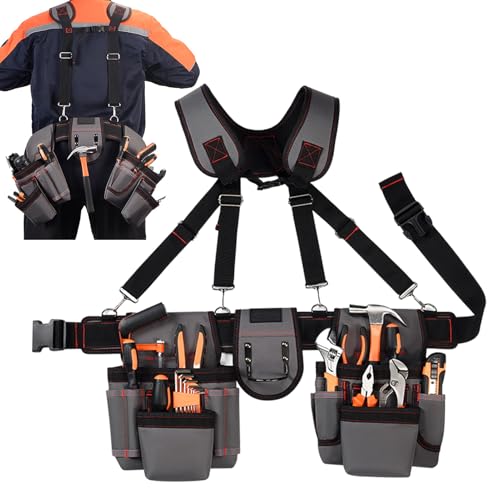 Construction Tool Belt - 120x25cm Work Organizer Strap, Multiple Pocket, Carpenter Waist Bag, Strong Braces (Heavy) Gear Bag | (Multipurpose) Holders for Agriculture, Gardening, Workplace,