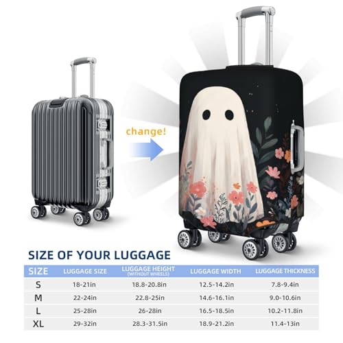 Cute Ghost With Flowers Elastic Travel Luggage Covers Dustproof Scratch-Resistant Suitcase Protector Fit 22-24 Inch4