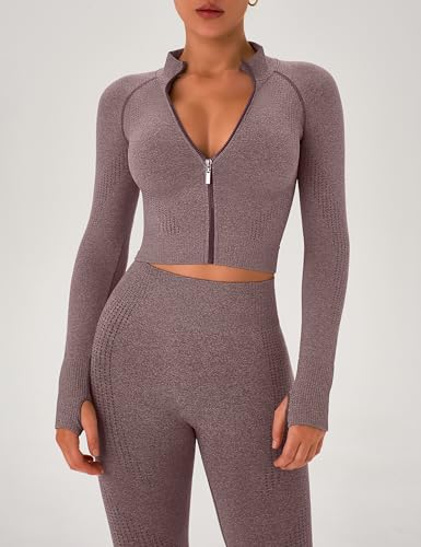 OLCHEE Womens Workout Sets 2 Piece Seamless Yoga Outfits Long Sleeve Zipper Jacket High Waist Leggings Butt Lifting Gym Set - Image 4