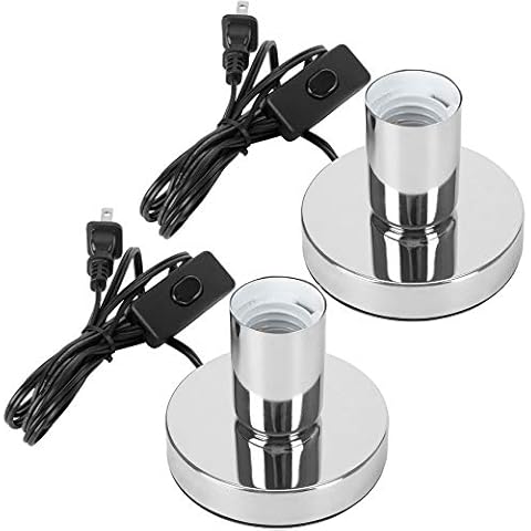 Aplstar Polished Metal Desktop Lamp Base Silver Color Solid E26/E27 Edison Screw Light Bulb Holder Base 5.57ft Cord on/Off Switch with Plug Cover