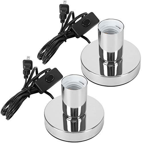 Aplstar Polished Metal Desktop Lamp Base Silver Color Solid E26/E27 Edison Screw Light Bulb Holder Base 5.57ft Cord on/off Switch with Plug