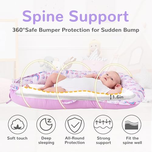Image of Viviland Baby Lounger Cover for Newborn Infant Babies 0-24 Months, Soft Breathable Cotton Fabric, Detachable Washable, Portable with Handles, Rainbow