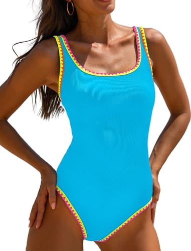 Image of popvil Women's One Piece Swimsuits Tummy Control -Slimming Bathing Suit Modest Neon Sport Swimwear 2026