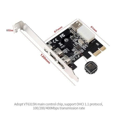 Image of BigPlayer PCIe Firewire 1394a Card - 3-Port IEEE 1394 Adapter for Video Capture, Audio Interface & DV Devices - Compatible with Windows 11 /10 /8 /7