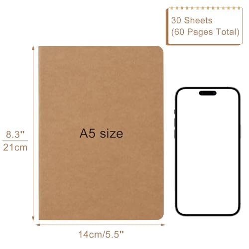 ZCZN A5 Plain Paper Notebooks - 24 Pack, 60 Pages Each, Kraft Cover Blank Notebook, Ideal for Writing Drawing, and Sketching - Image 2